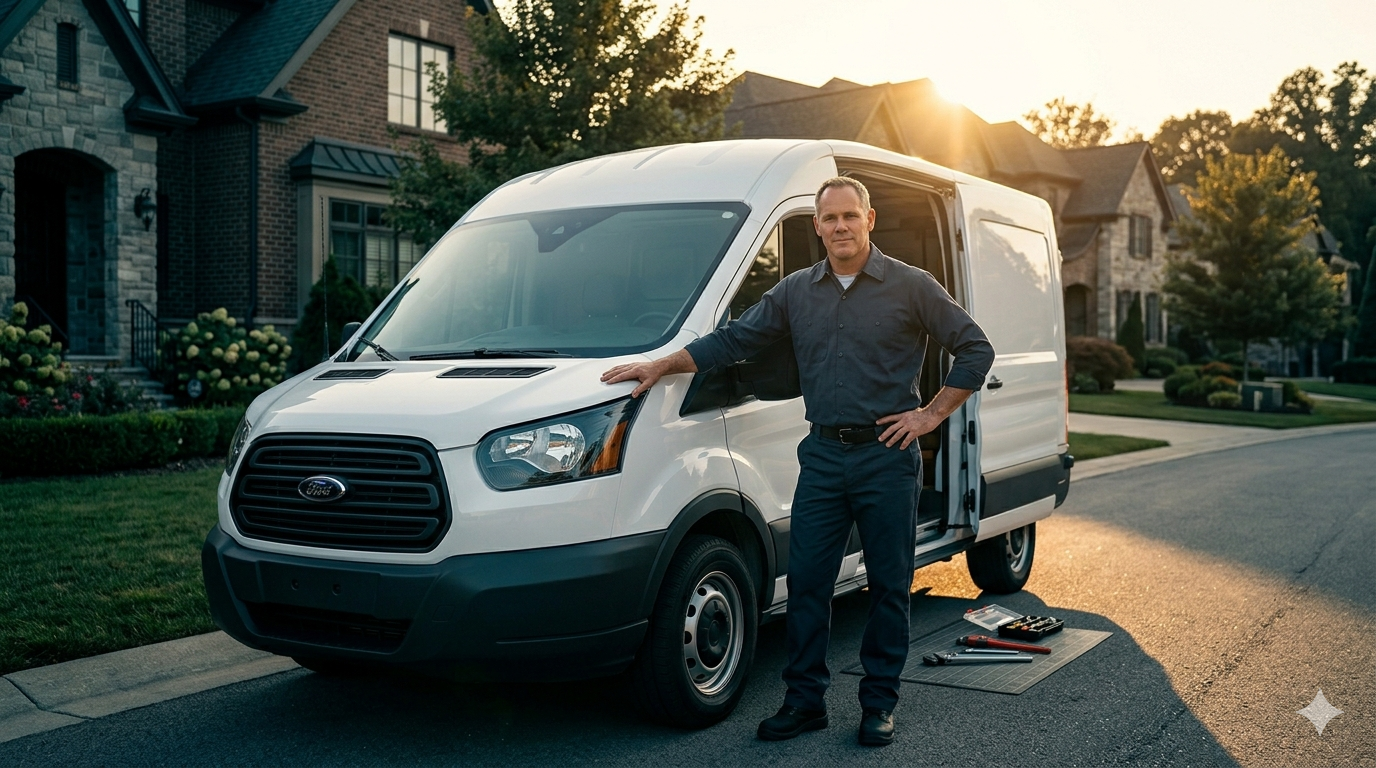 Professional plumber with service van ready for a job