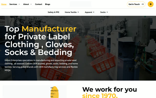 Hilton Enterprises website, private label clothing and textile manufacturer